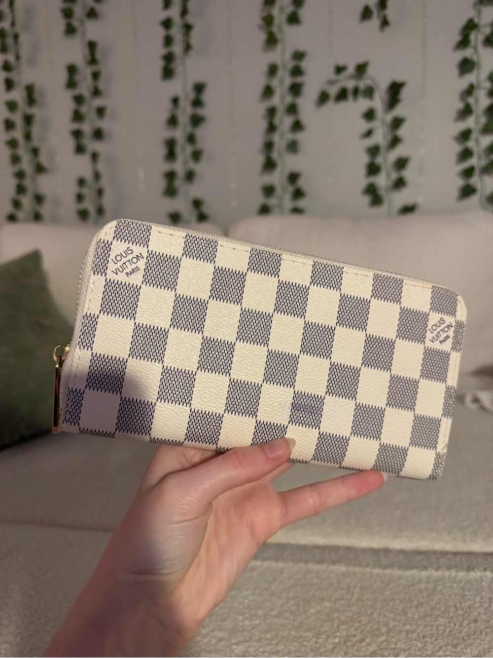 Cream and Gray Damier Azur Zip Wallet